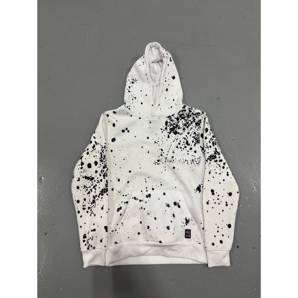 Boys Phat Farm Paint Splatter Hoodie White Black Y2K Streetwear Size Large 14/16